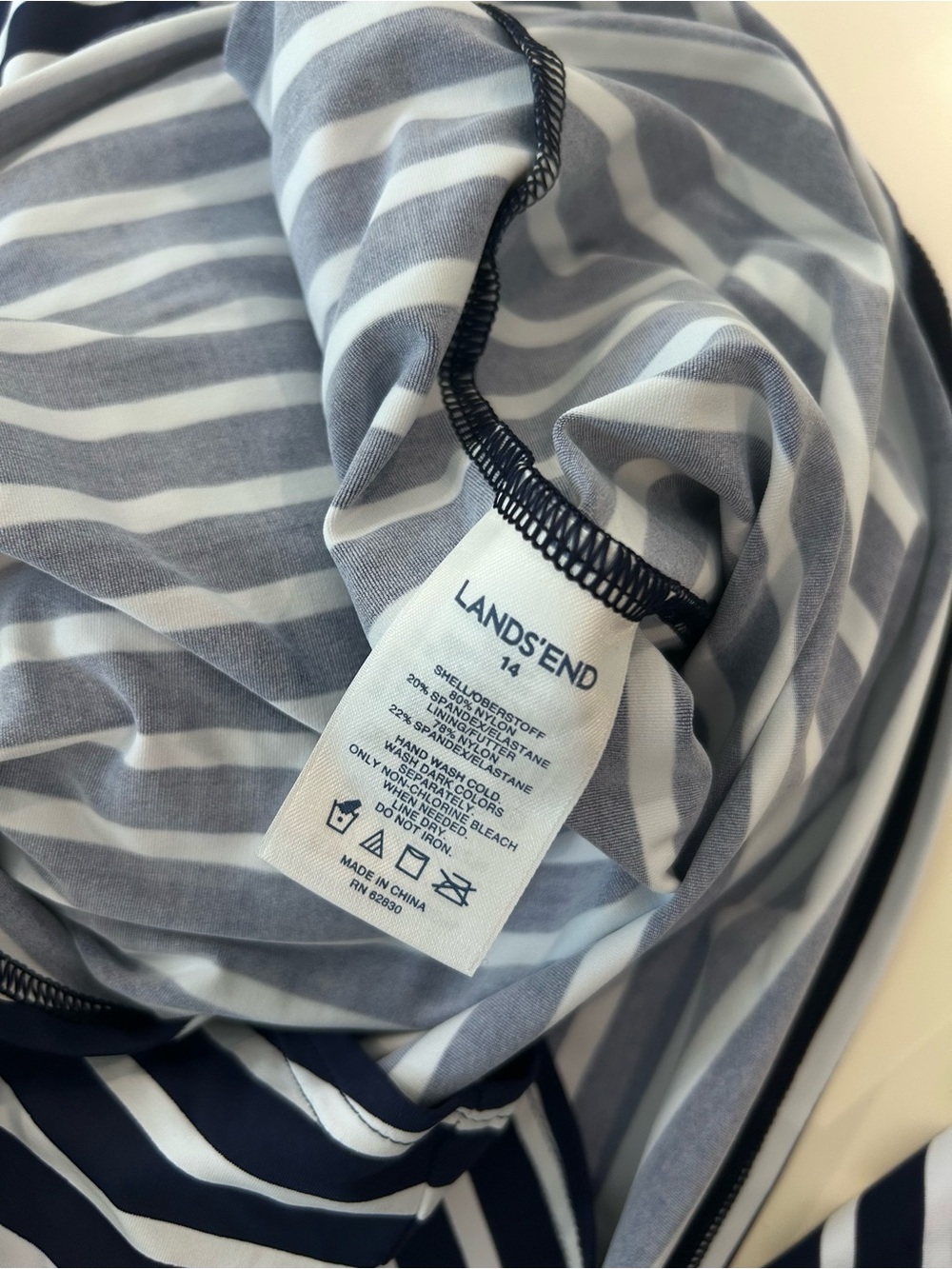 Lands End Navy Stripe Skirted Swimsuit Sz 14 - Picture 4 of 6